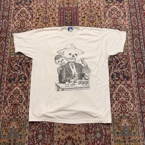 VTG 00s Bay City White Skeleton Tequila Tacos Graphic T-Shirt XL Day of the Dead